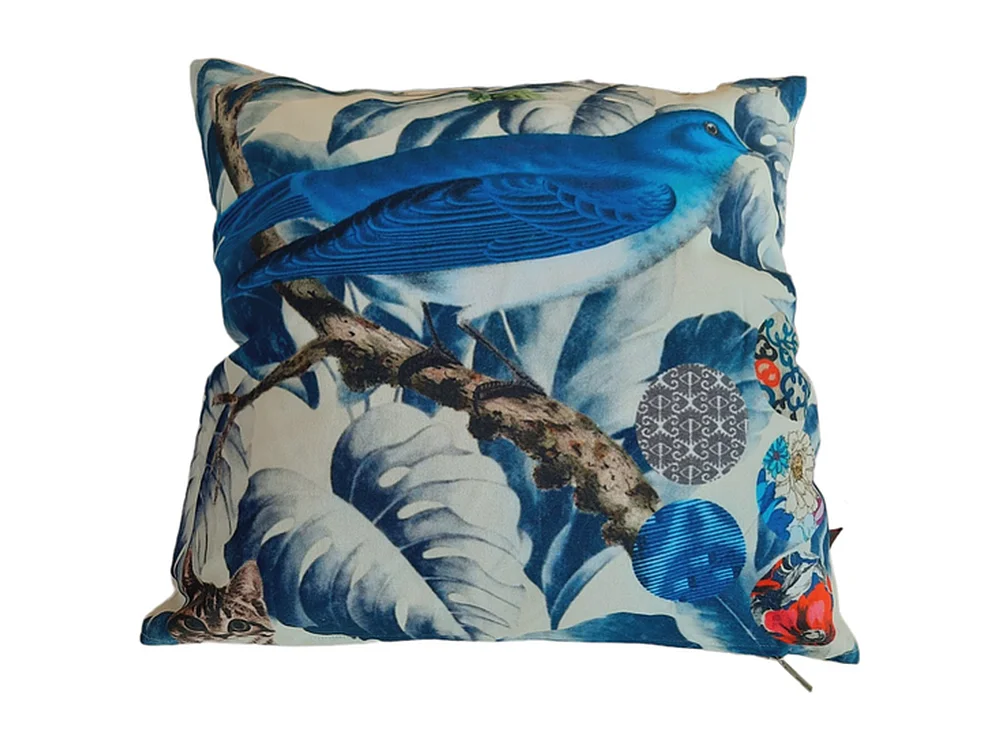 Zierkissen Furnilux - Blau 45x45 cm - 2er-Set Vogelmotiv