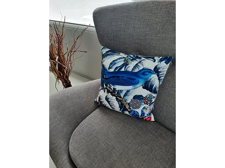 Zierkissen Furnilux - Blau 45x45 cm - 2er-Set Vogelmotiv
