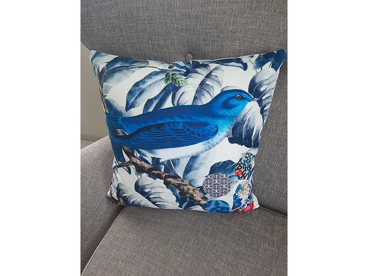 Zierkissen Furnilux - Blau 45x45 cm - 2er-Set Vogelmotiv