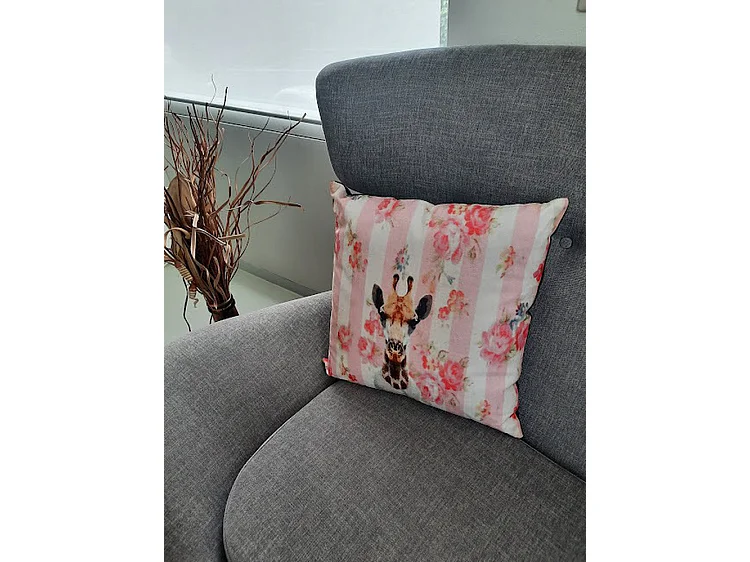 Sierkussens Furnilux - Roze Girafprint 45x45 cm - Set van 2