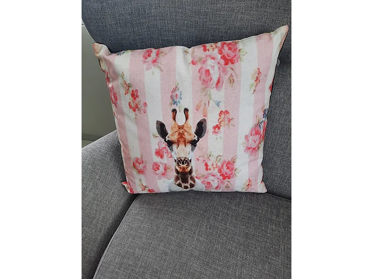 Coussins décoratifs Furnilux - Imprimé girafe rose - 45x45 cm - Lot de 2