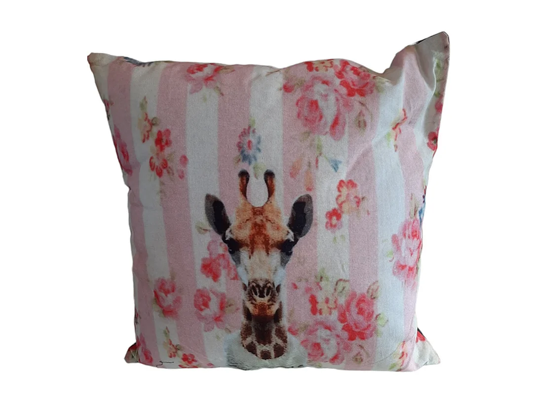 Sierkussens Furnilux - Roze Girafprint 45x45 cm - Set van 2