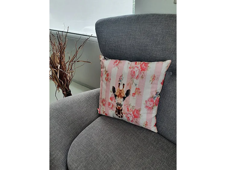 Sierkussens Furnilux - Roze Girafprint 45x45 cm - Set van 2