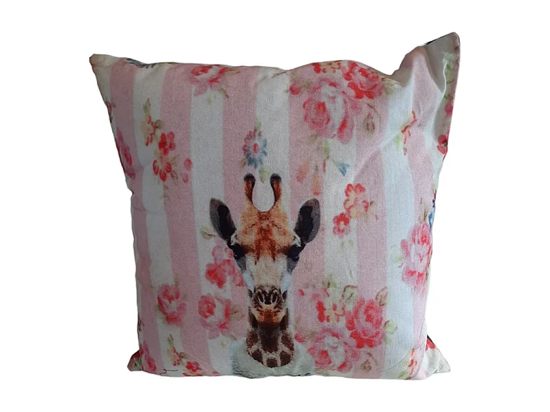 Coussins décoratifs Furnilux - Imprimé girafe rose - 45x45 cm - Lot de 2
