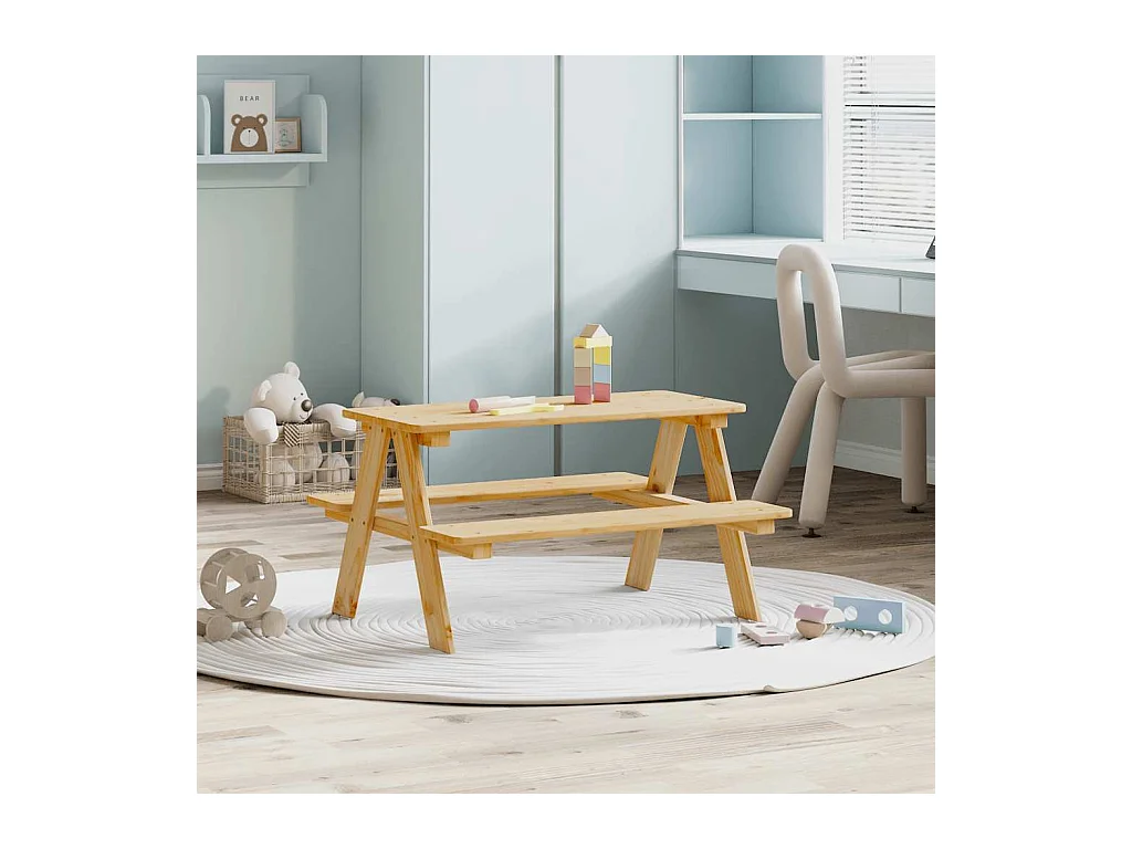 Table avec bancs pour enfants IRUN 90x79,5x50 cm bois massif