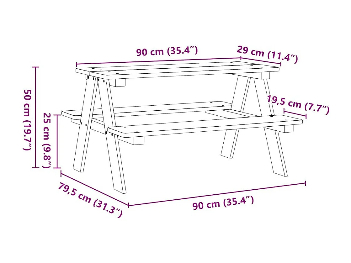 Table avec bancs pour enfants IRUN 90x79,5x50 cm bois massif