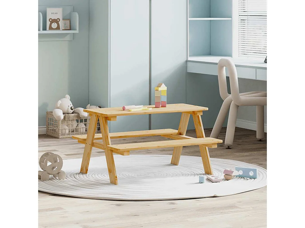 Kindertafel met banken 90x79,5x50 cm massief hout