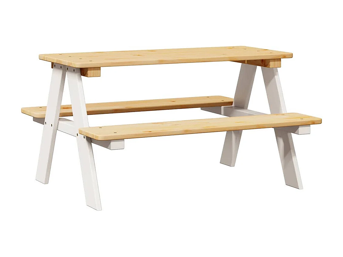 Table et bancs pour enfants IRUN blanc 90x79,5x50cm bois massif