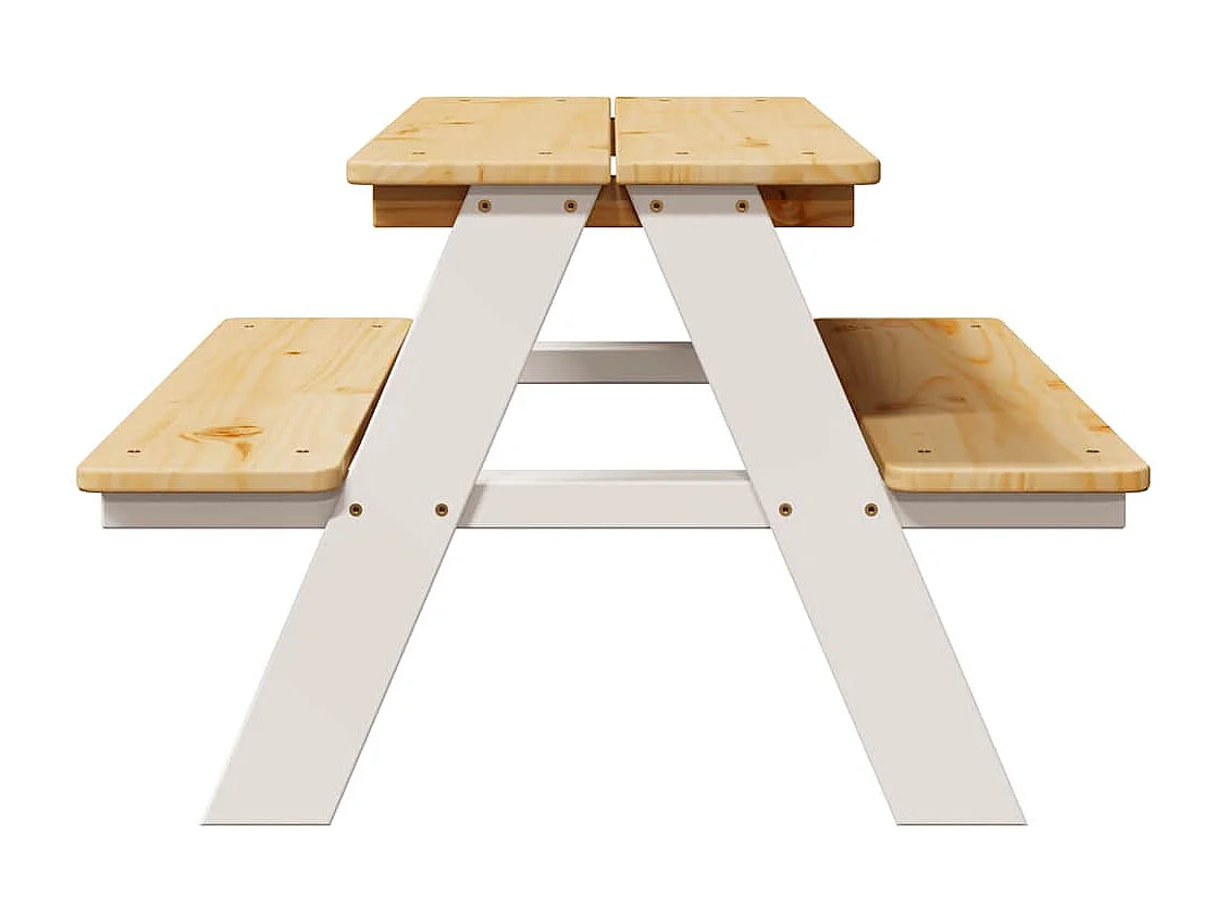 Table et bancs pour enfants IRUN blanc 90x79,5x50cm bois massif