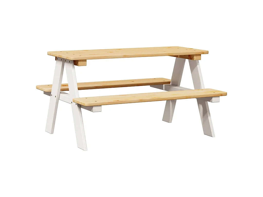Kindertafel met banken IRUN 90x79,5x50cm massief hout wit