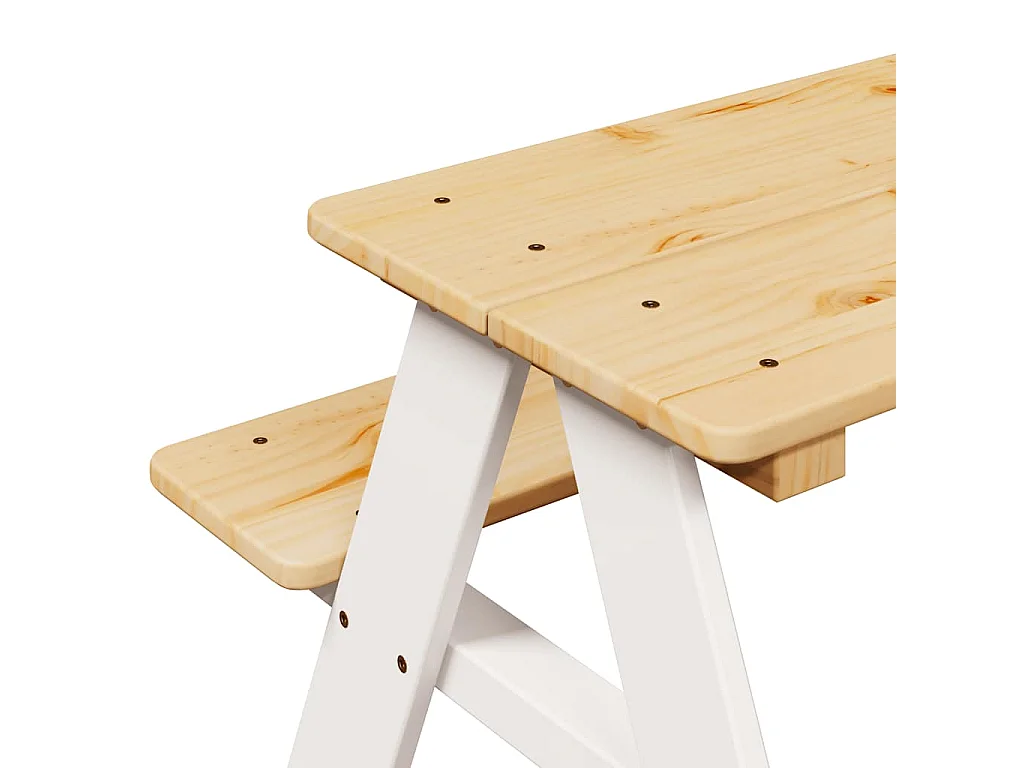 Kindertafel met banken IRUN 90x79,5x50cm massief hout wit