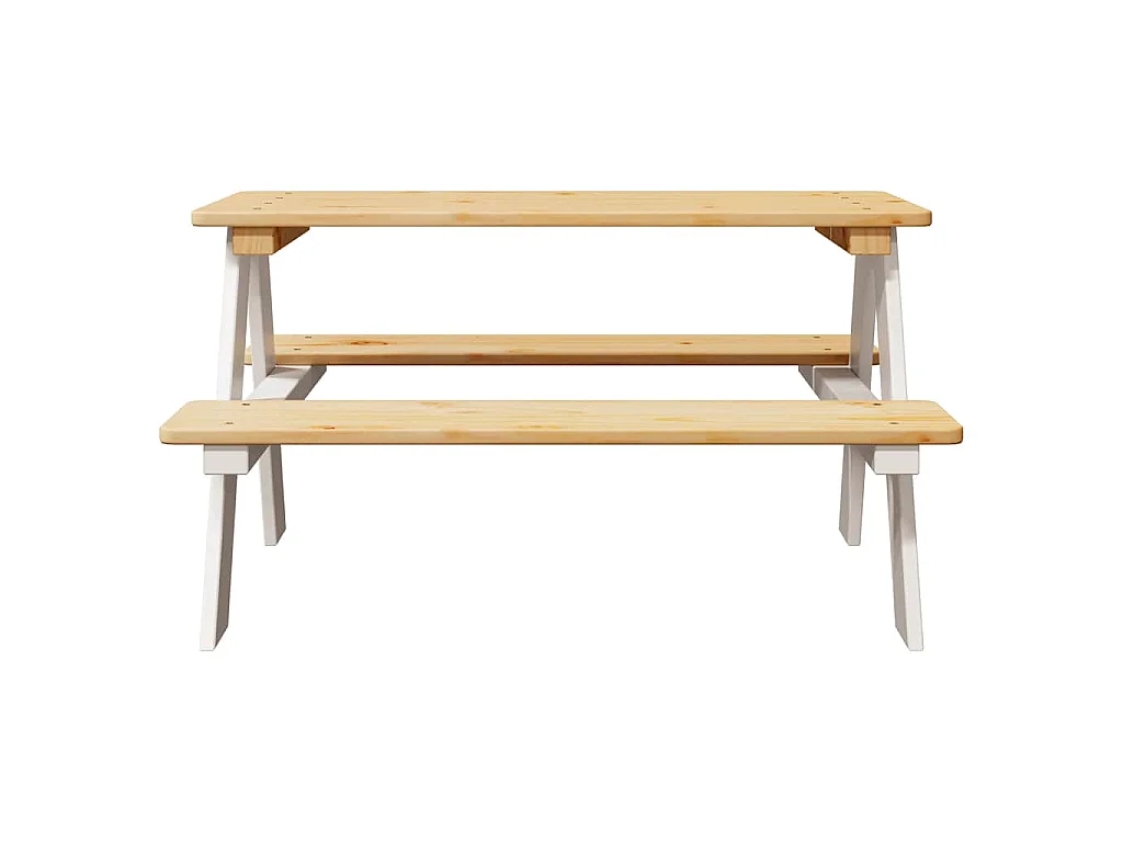 Kindertisch mit Bänken IRUN Weiß 90x79,5x50 cm Massivholz