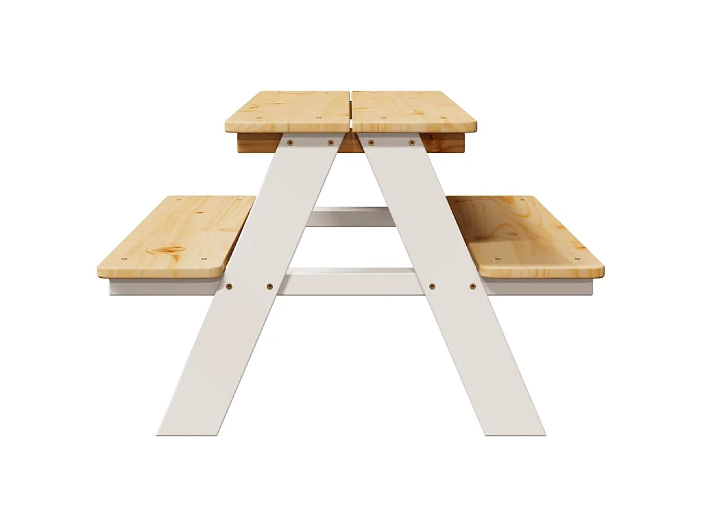 Kindertisch mit Bänken IRUN Weiß 90x79,5x50 cm Massivholz