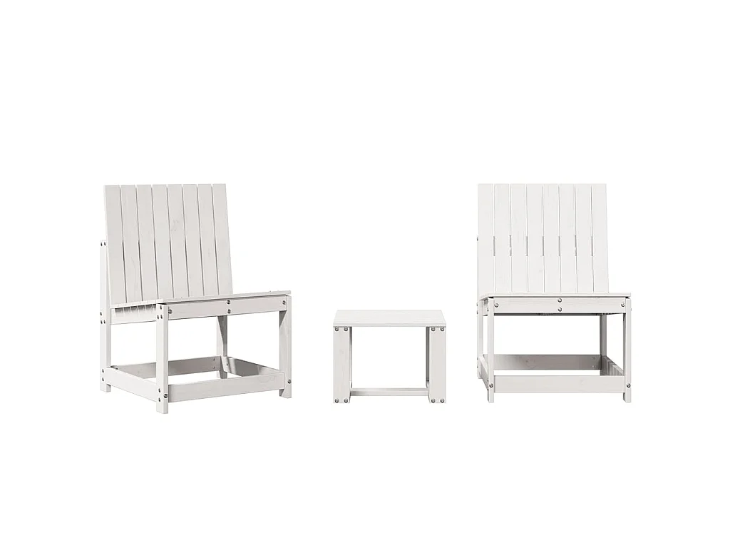 3-tlg. Garten-Lounge-Set Weiß Massivholz Kiefer