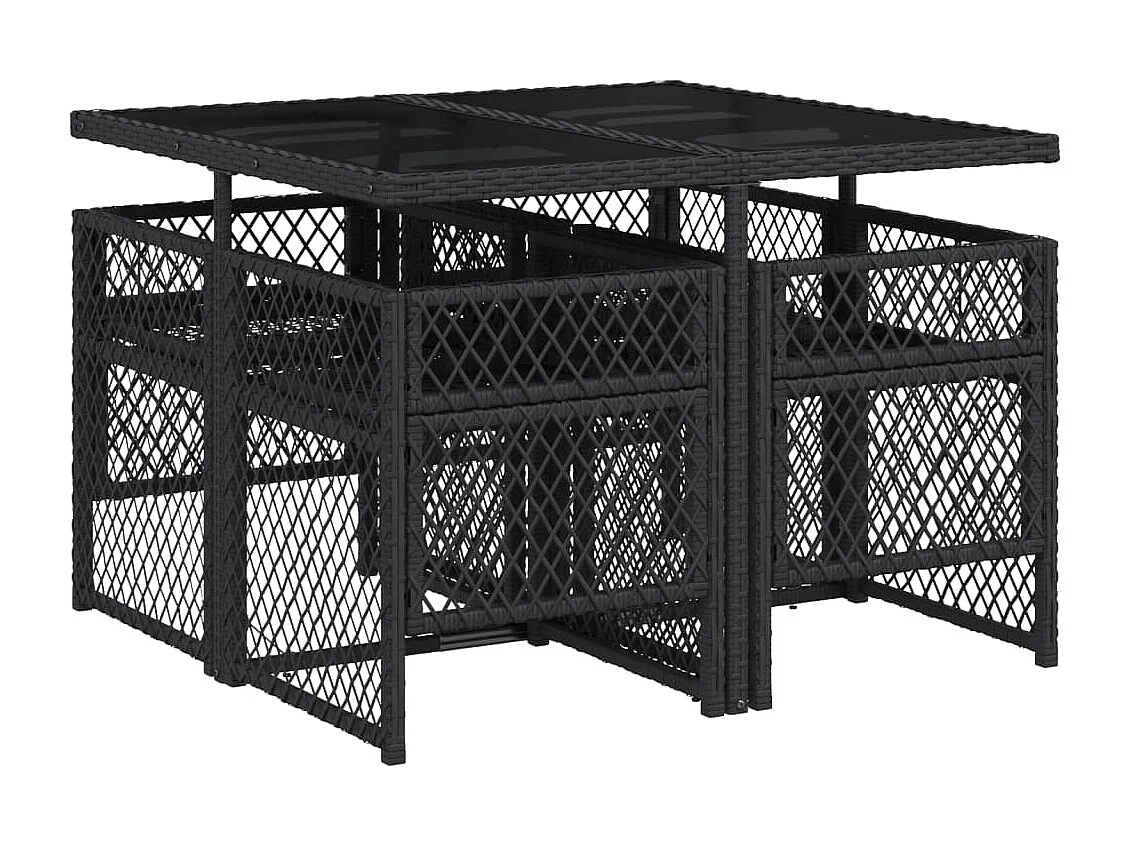 Set da Pranzo da Giardino 5 pz Nero con Cuscini in Polyrattan