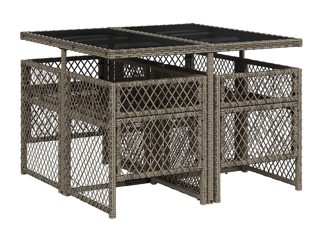 5-tlg. Garten-Essgruppe mit Kissen Grau Poly Rattan