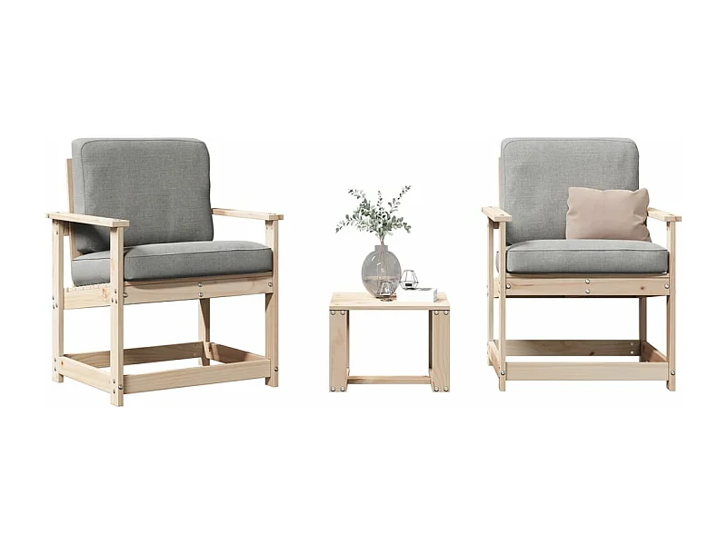 Juego de muebles de jardín 3 piezas madera maciza de pino