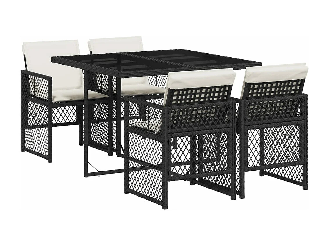 Set da Pranzo da Giardino 5 pz Nero con Cuscini in Polyrattan