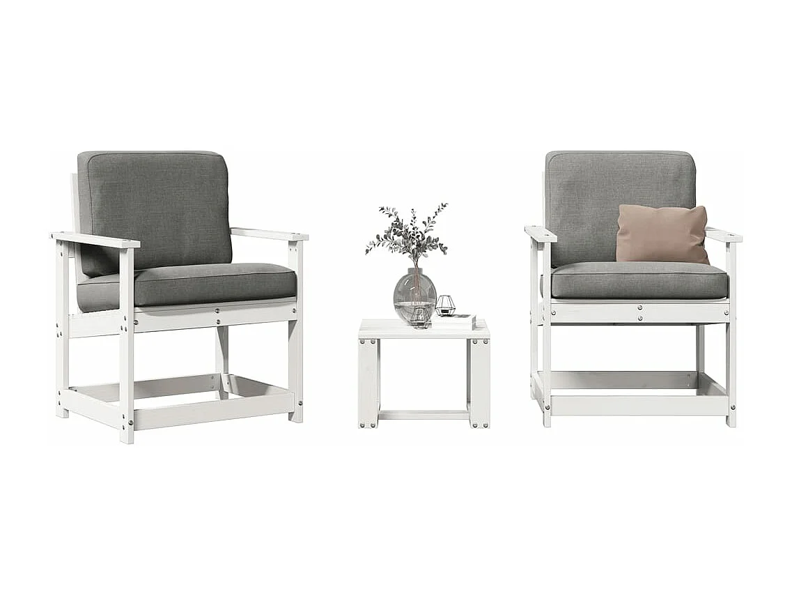 3 pcs conjunto lounge de jardim madeira de pinho maciça branco
