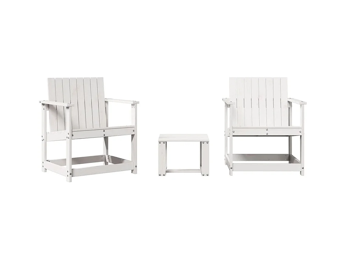 3-delige Loungeset massief grenenhout wit