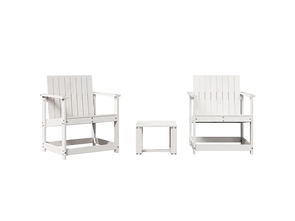 3-tlg. Garten-Lounge-Set Weiß Massivholz Kiefer