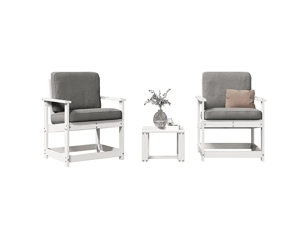 3-tlg. Garten-Lounge-Set Weiß Massivholz Kiefer