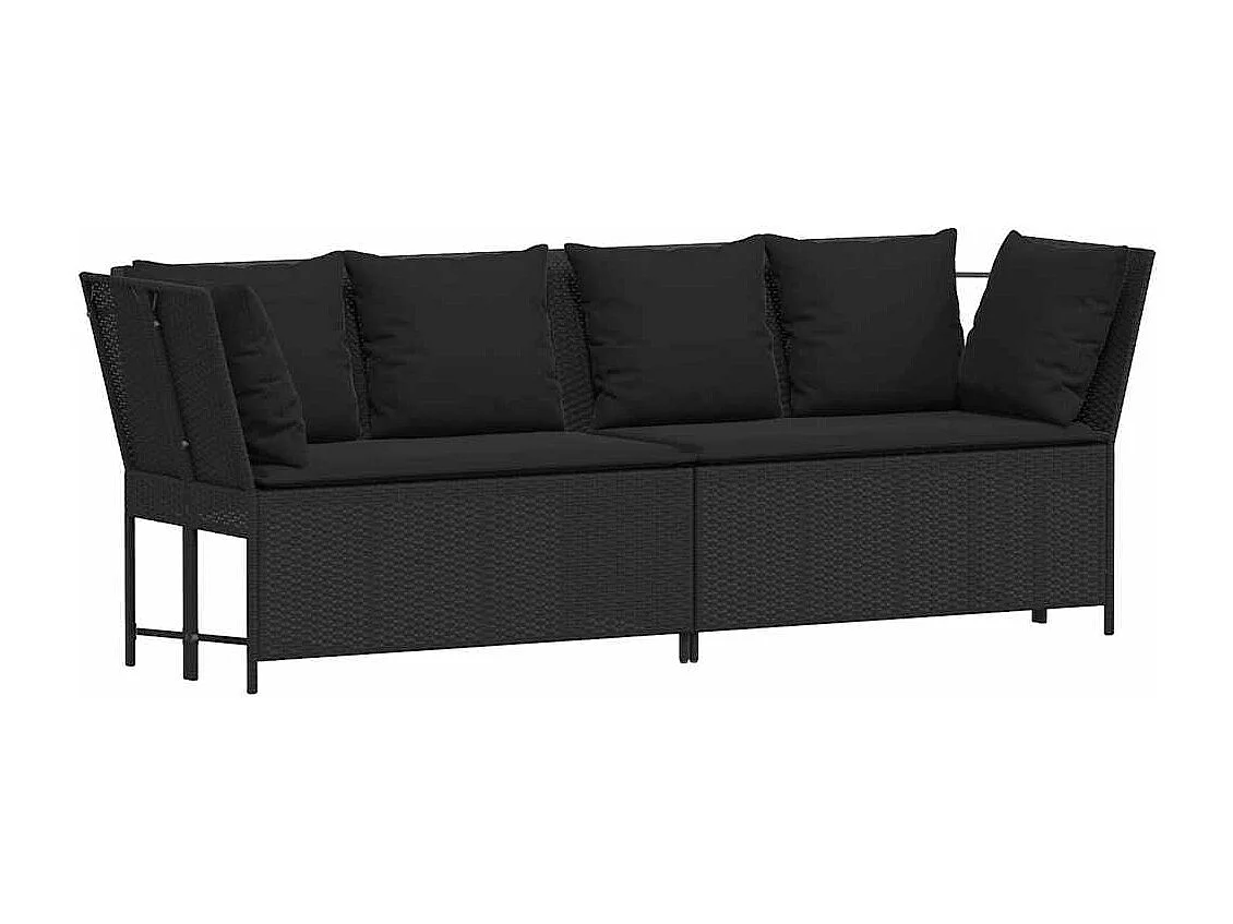 Gartensofa mit Kissen Schwarz Poly Rattan