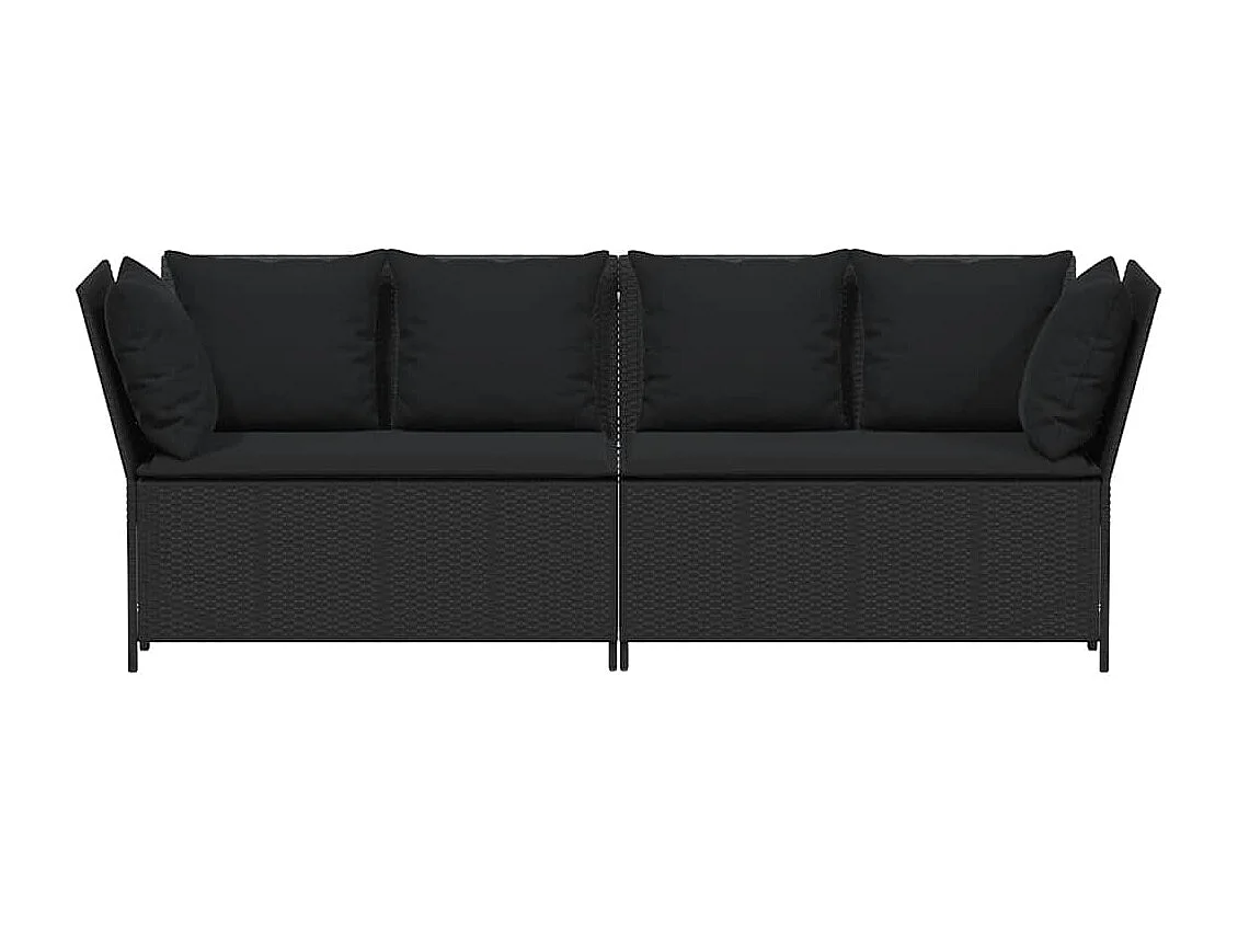 Canapé de jardin avec coussins Noir Résine tressée