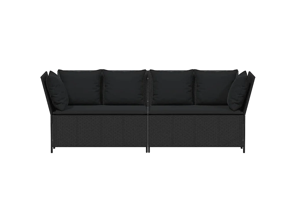 Tuinbank met kussens poly rattan zwart