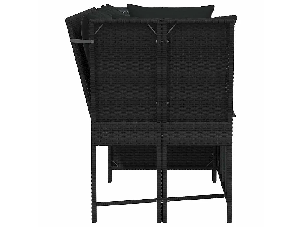 Tuinbank met kussens poly rattan zwart