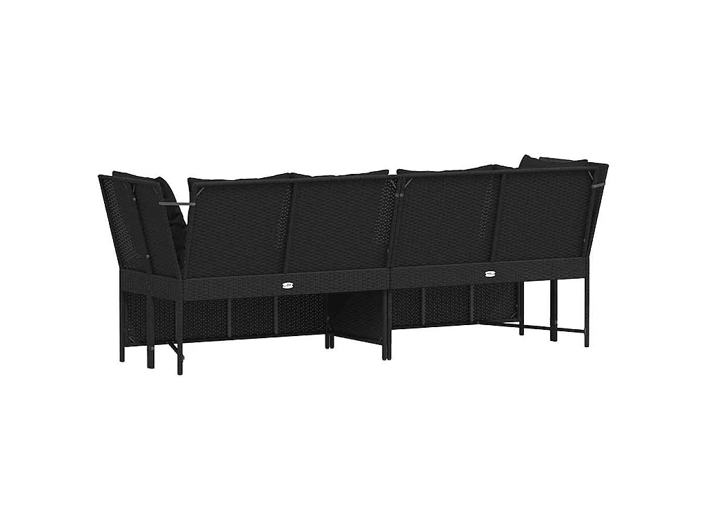 Tuinbank met kussens poly rattan zwart