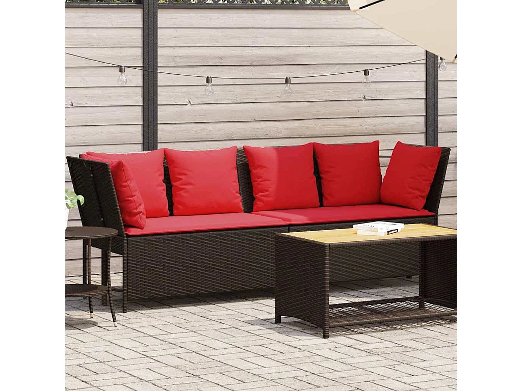 Gartensofa mit Kissen Braun Poly Rattan
