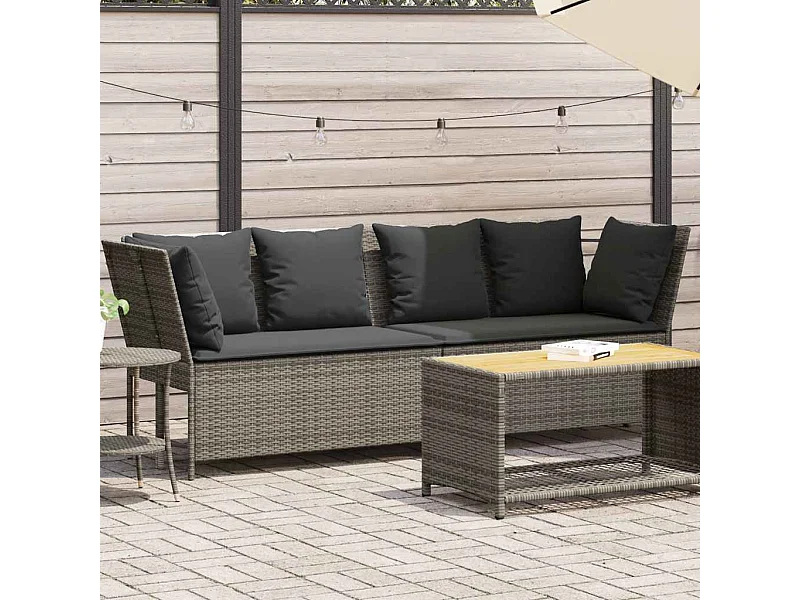 Gartensofa mit Kissen Grau Poly Rattan