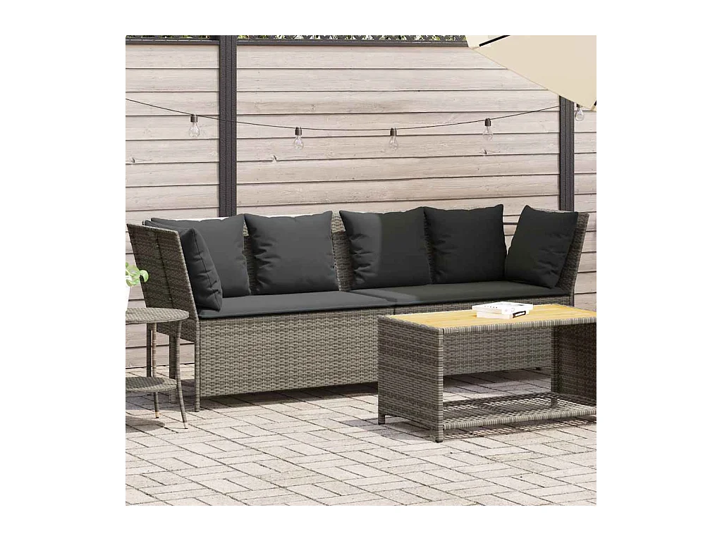 Gartensofa mit Kissen Grau Poly Rattan