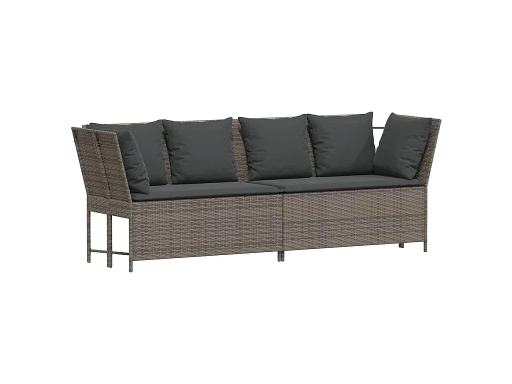 Tuinbank met kussens poly rattan grijs