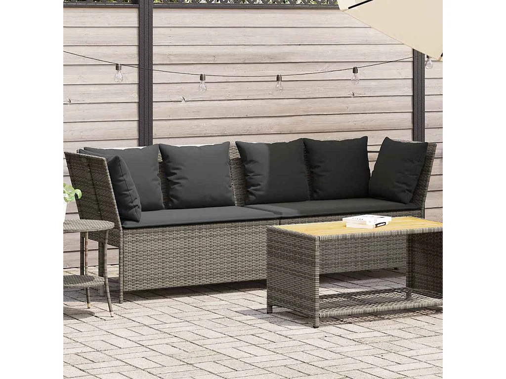 Tuinbank met kussens poly rattan grijs