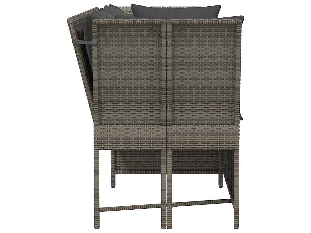 Tuinbank met kussens poly rattan grijs