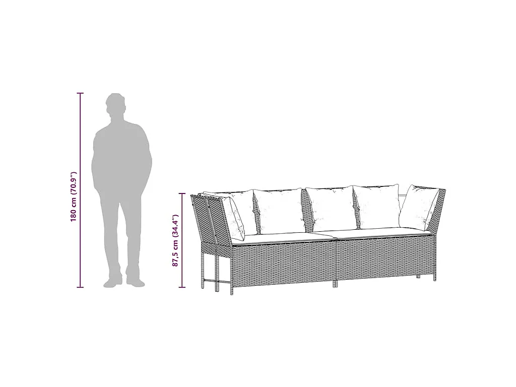 Tuinbank met kussens poly rattan grijs
