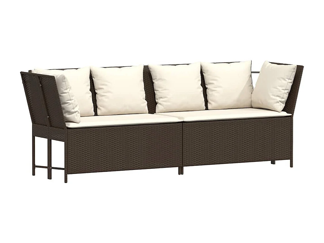 Divano da Giardino con Cuscini in Polyrattan Marrone