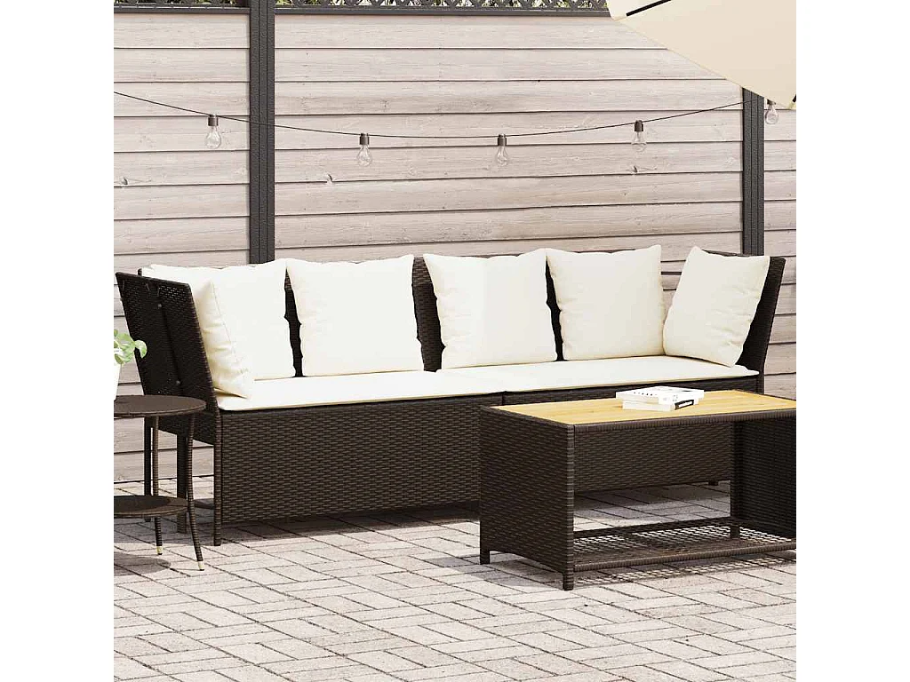 Divano da Giardino con Cuscini in Polyrattan Marrone