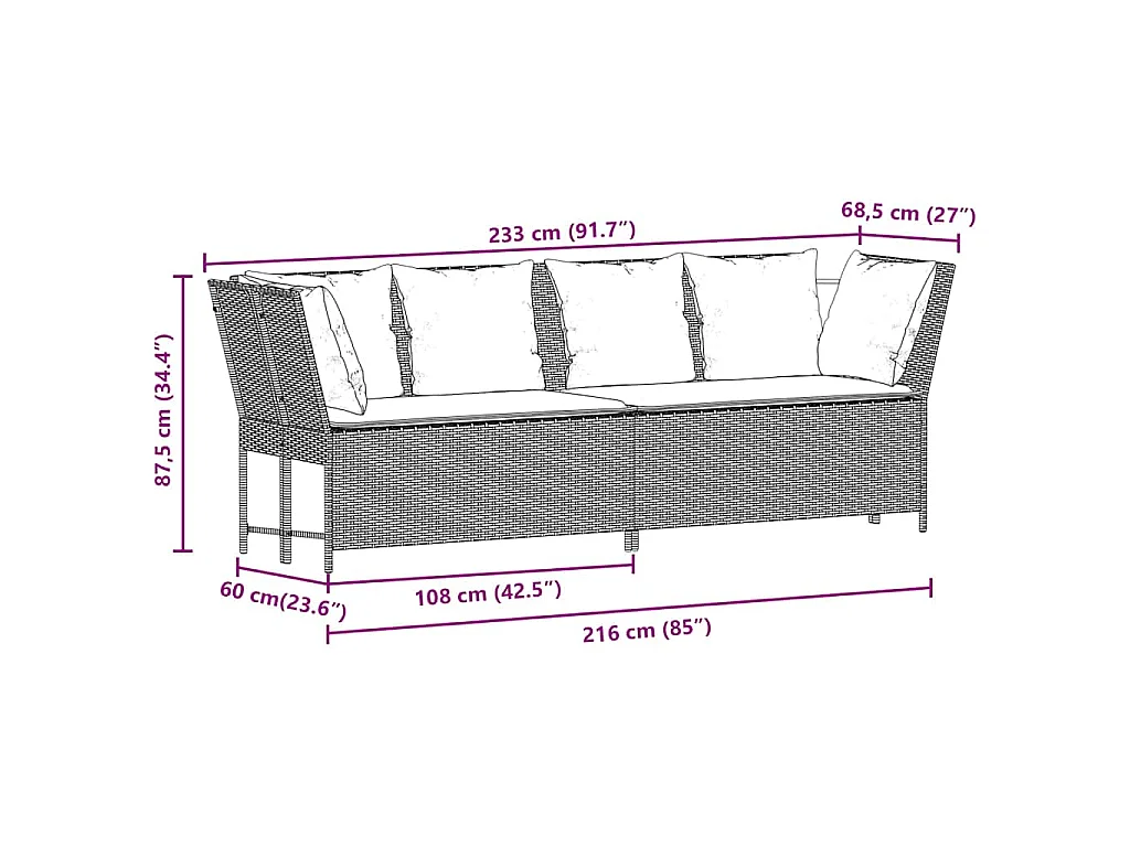 Divano da Giardino con Cuscini in Polyrattan Marrone