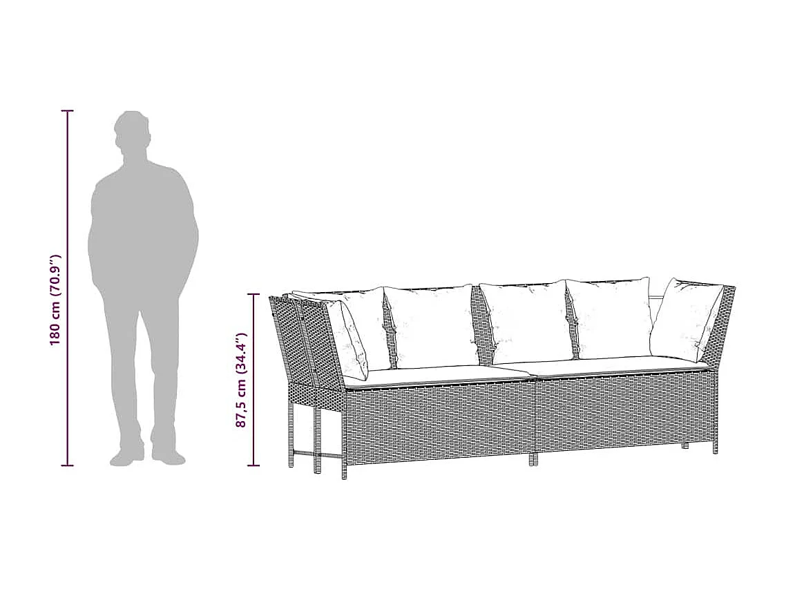 Divano da Giardino con Cuscini in Polyrattan Marrone