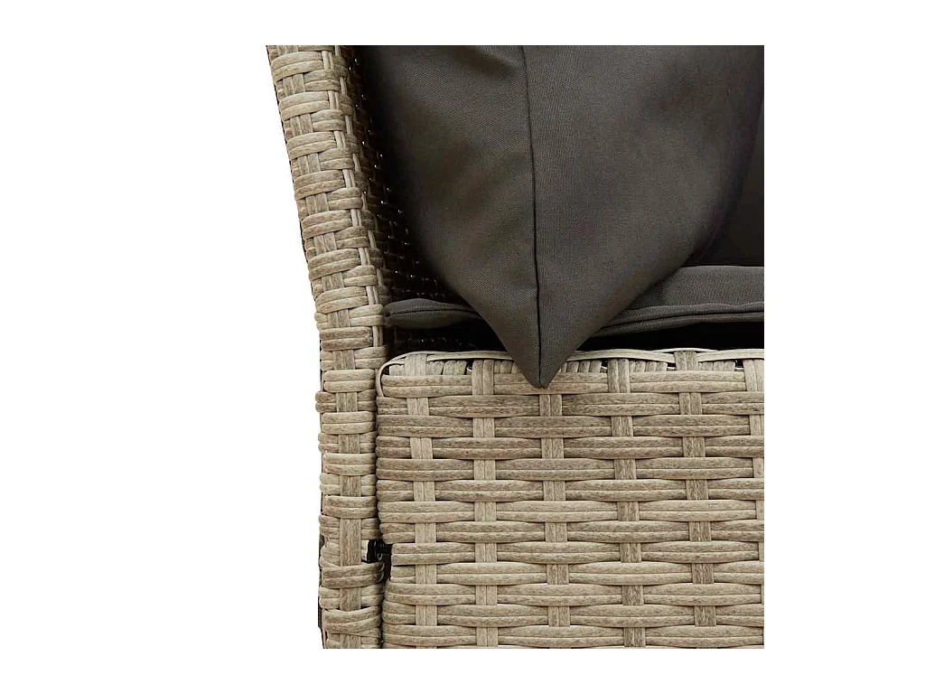 Canapé de jardin et coussins gris clair résine tressée