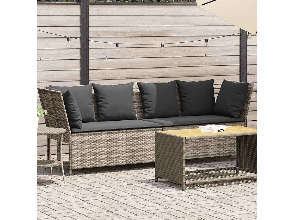 Canapé de jardin et coussins gris clair résine tressée