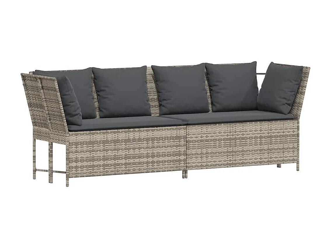 Canapé de jardin et coussins gris clair résine tressée