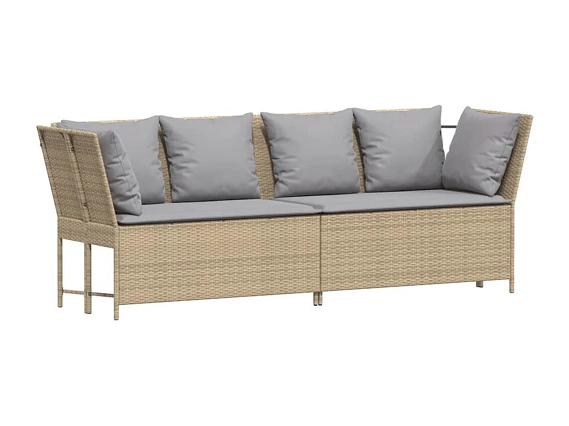 Canapé de jardin avec coussins beige résine tressée