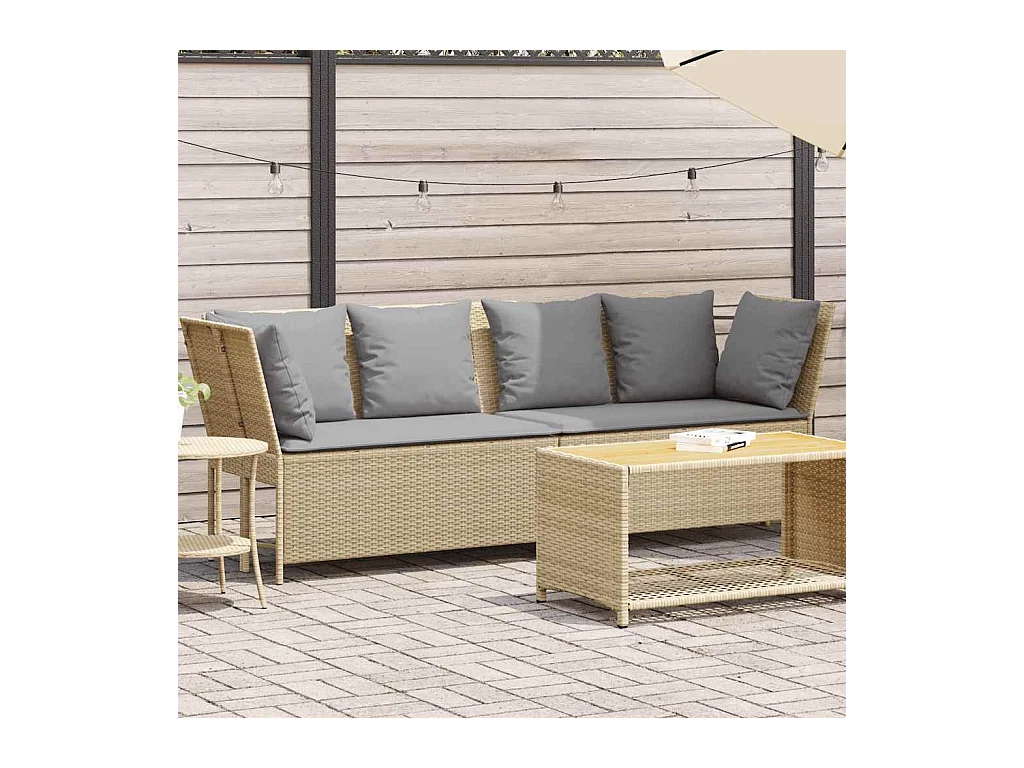 Canapé de jardin avec coussins beige résine tressée
