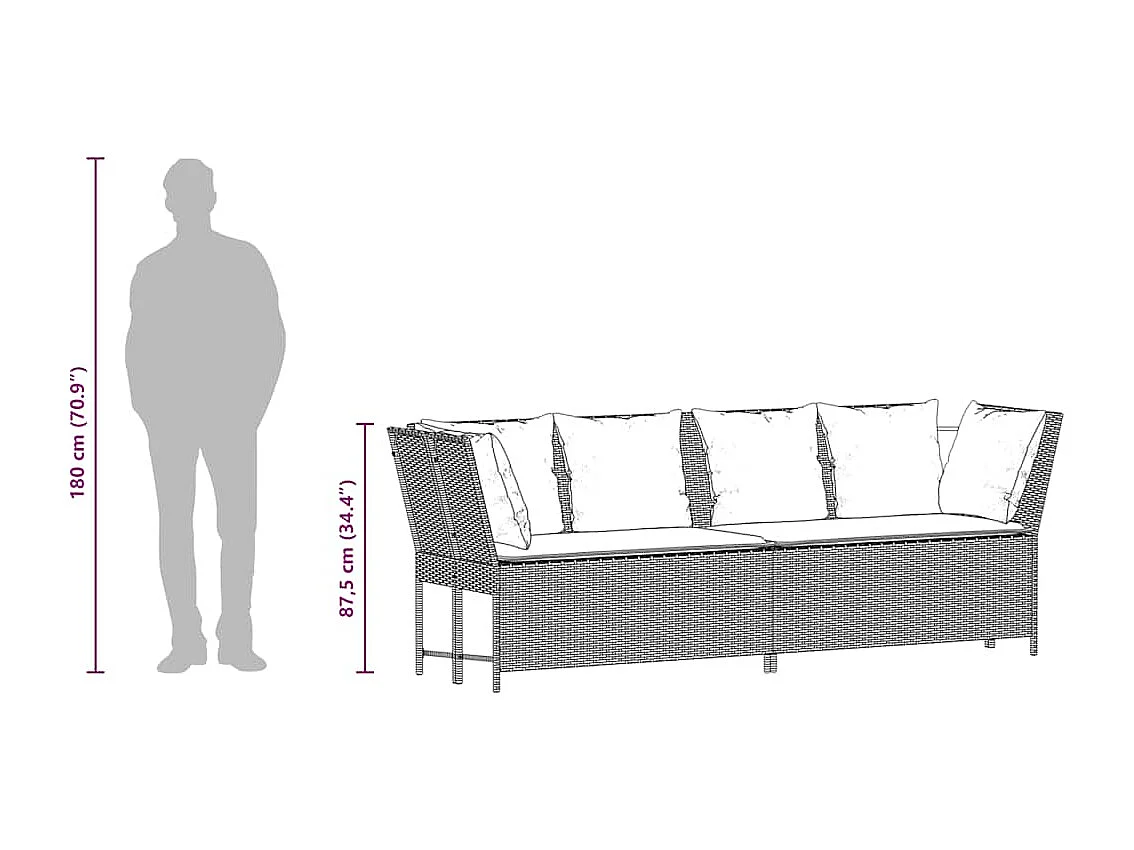 Gartensofa mit Kissen Beige Poly Rattan