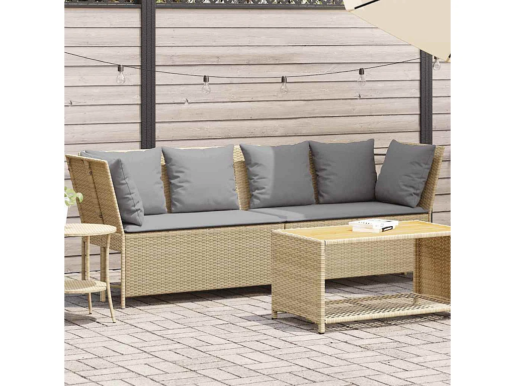 Sofá de jardín con cojines ratán sintético beige