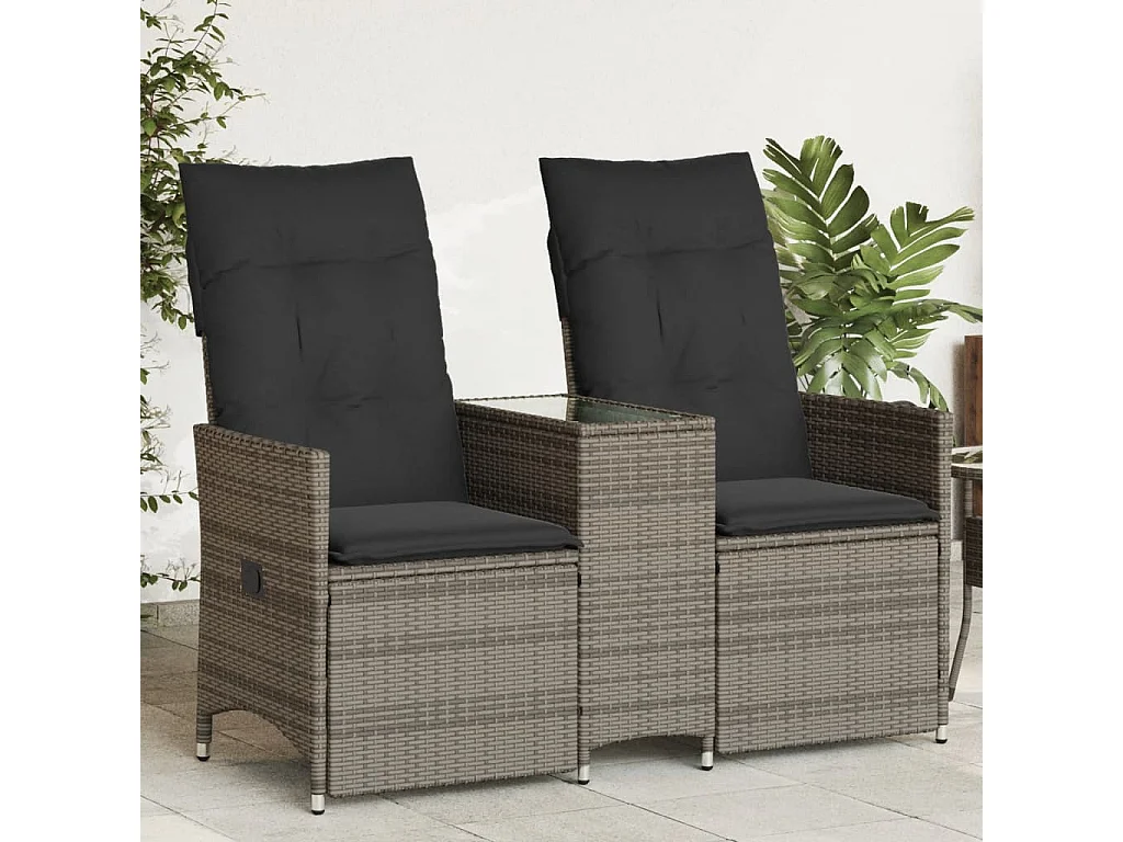 Divano Giardino Reclinabile 2 Posti Tavolino Grigio Polyrattan
